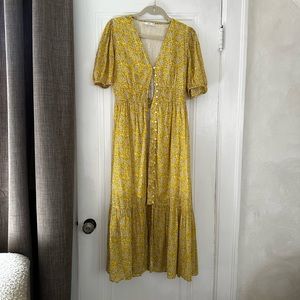 Yellow Floral Midi Dress